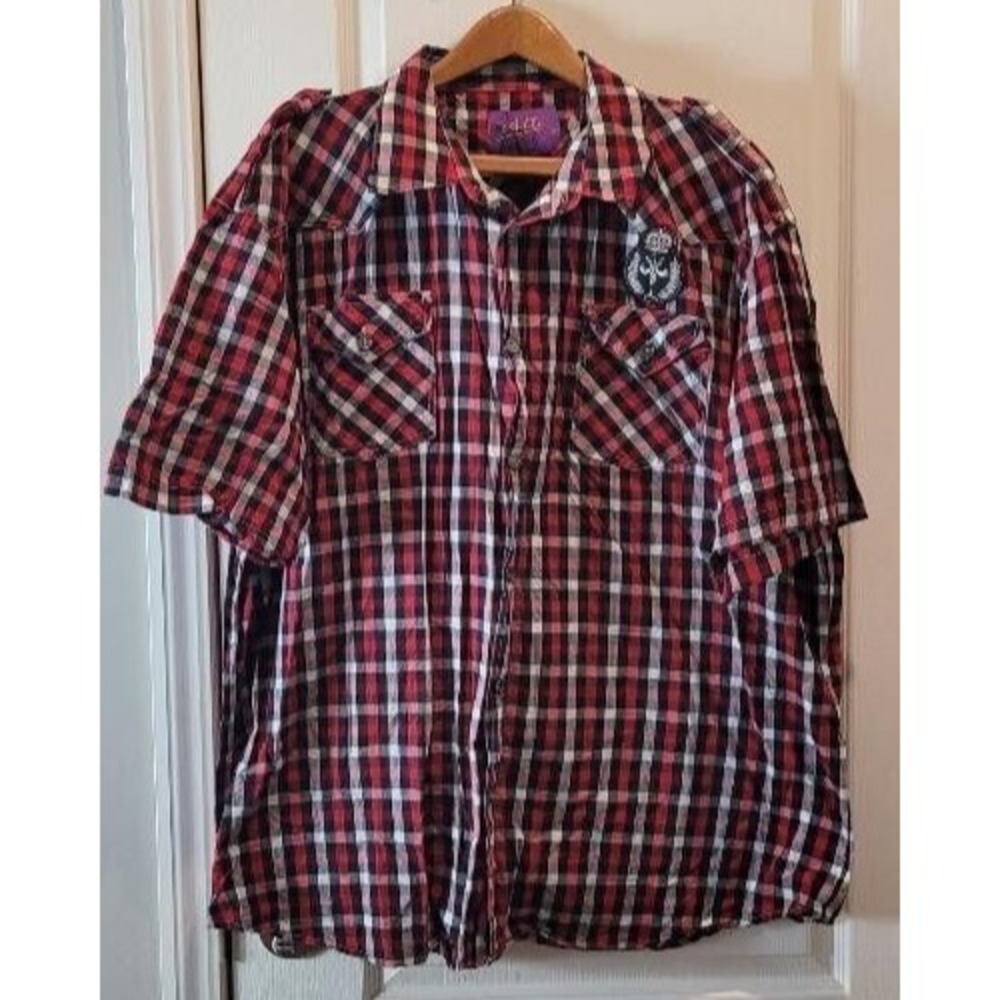Atti Western Shirt 4XL Red White Black Plaid Short Sleeve Button patch  pockets